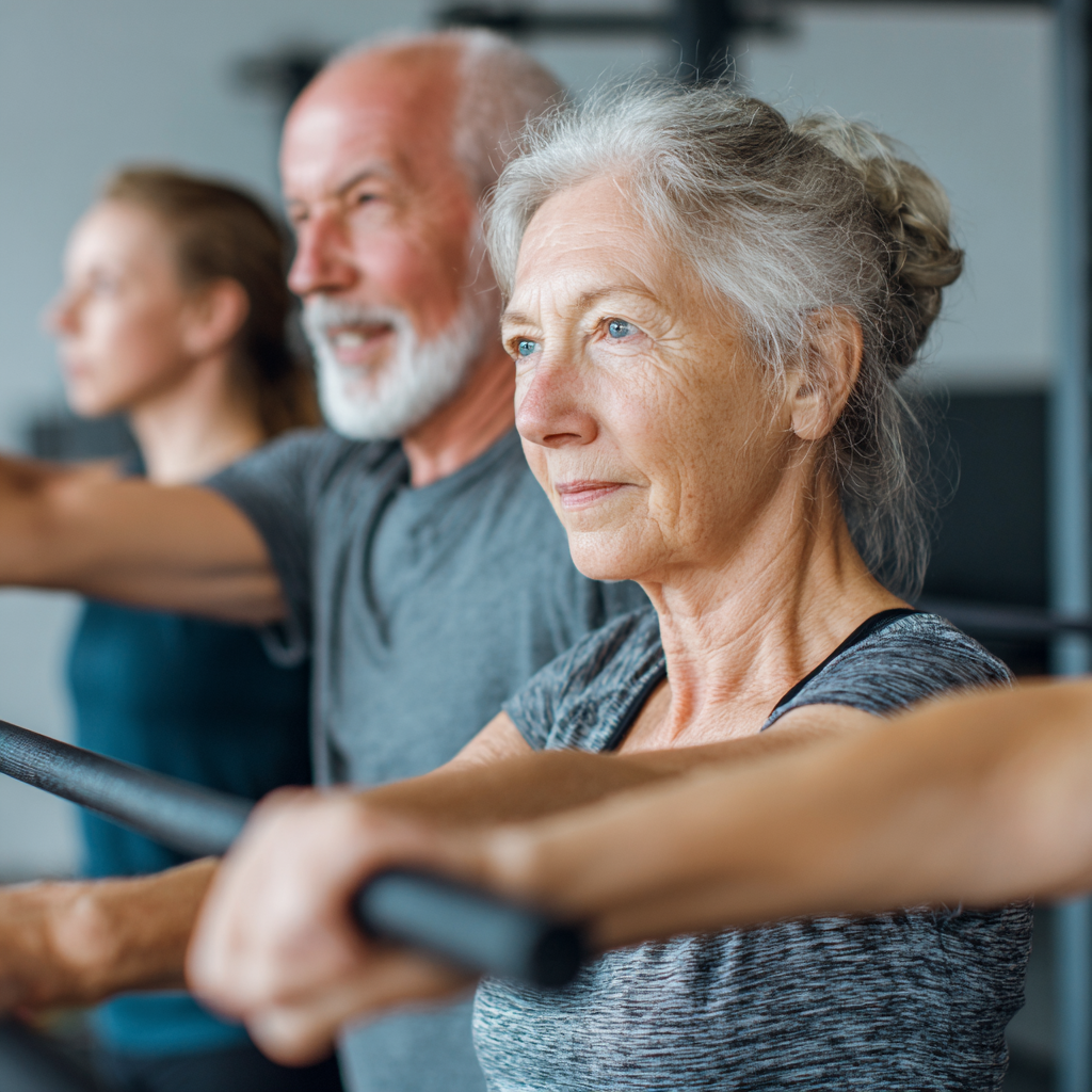 Older adults doing strength and mobility training with professional guidance